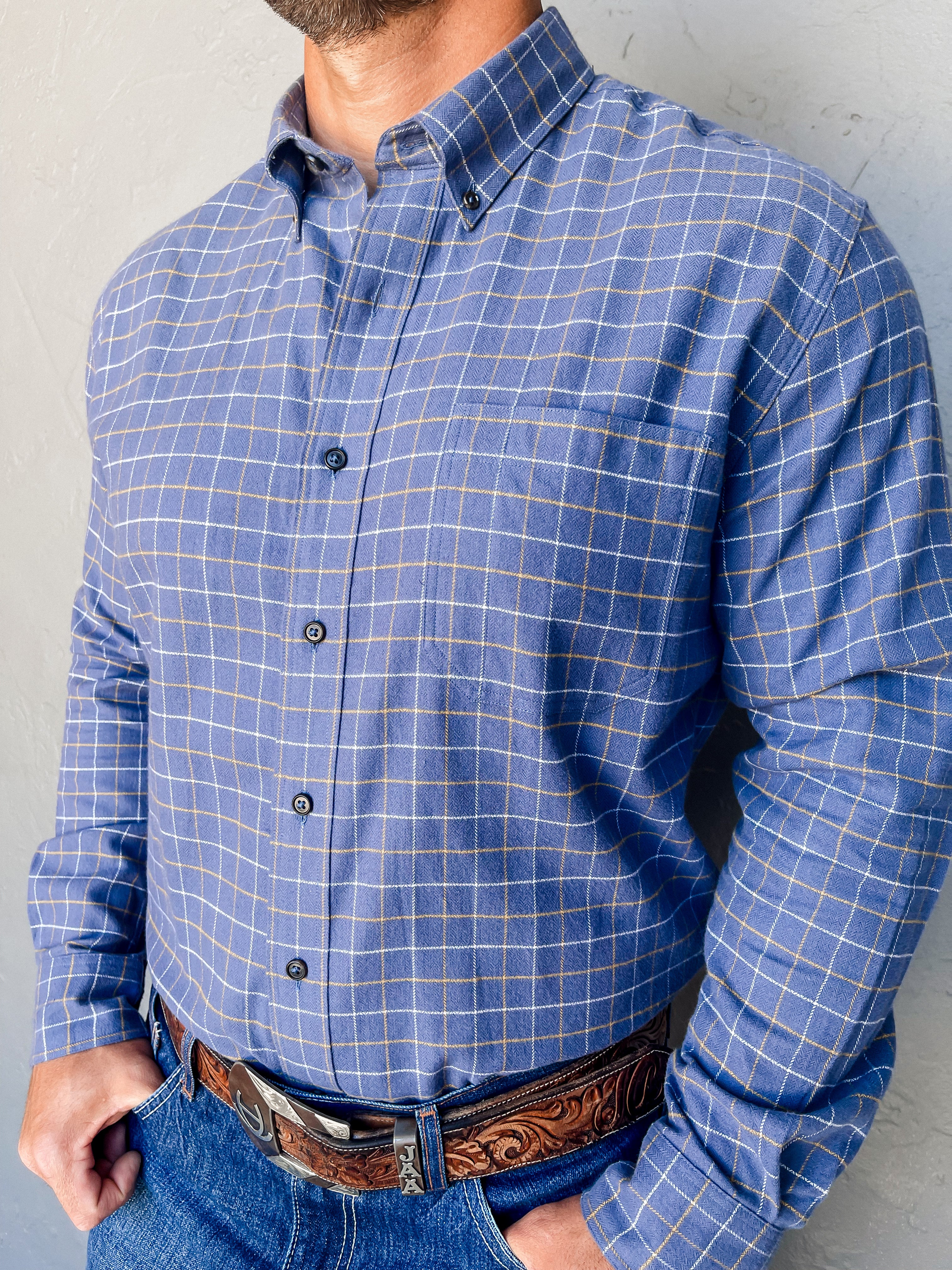 Kimble Plaid Long Sleeve Flannel Woven Shirt - Indigo Blue