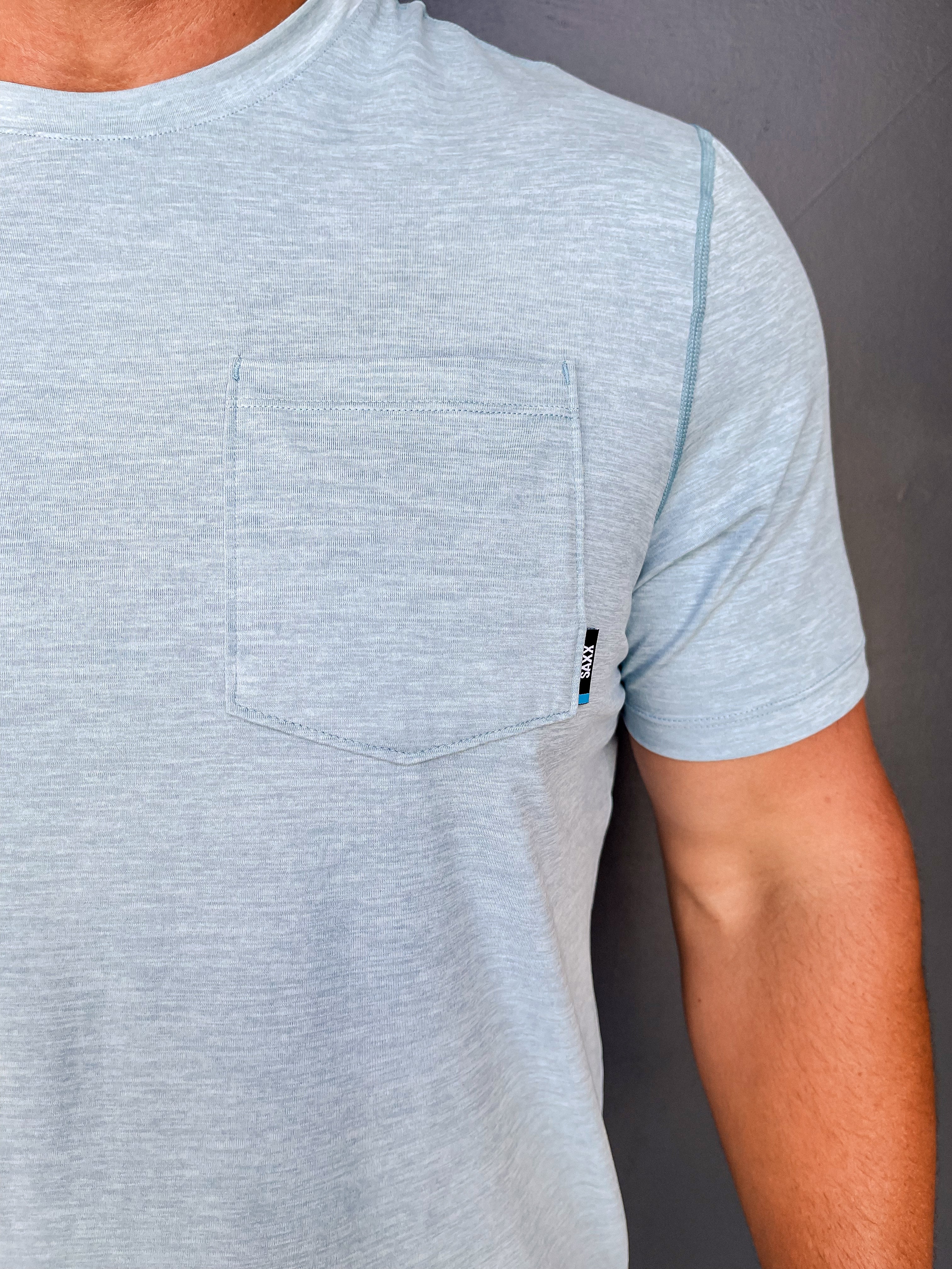 Droptemp All Day Cooling Short Sleeve Pocket Tee - Light Aqua Heather