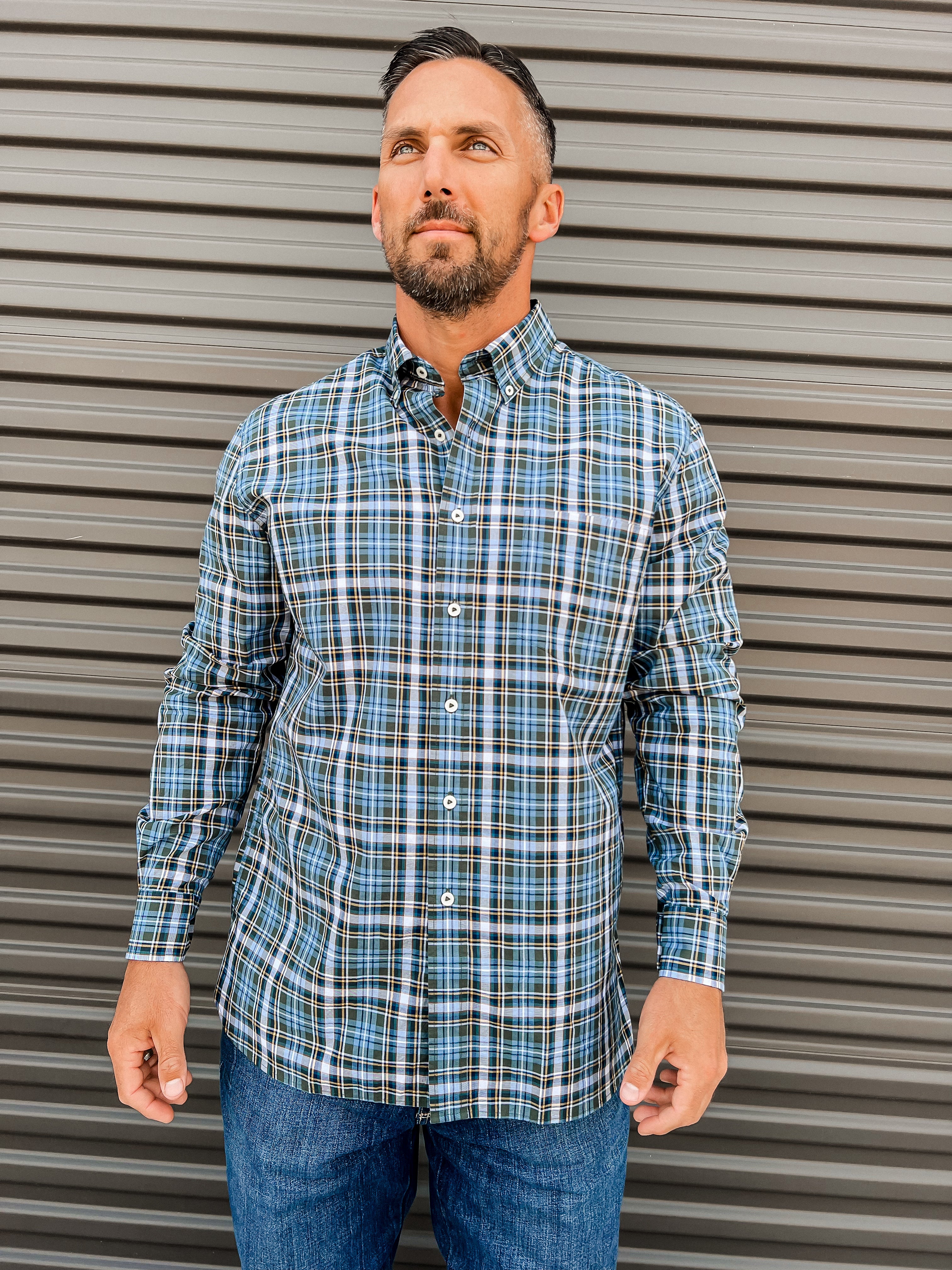 Long Sleeve Cotton Twil Hamlet Plaid Shirt - Dark Forest Green