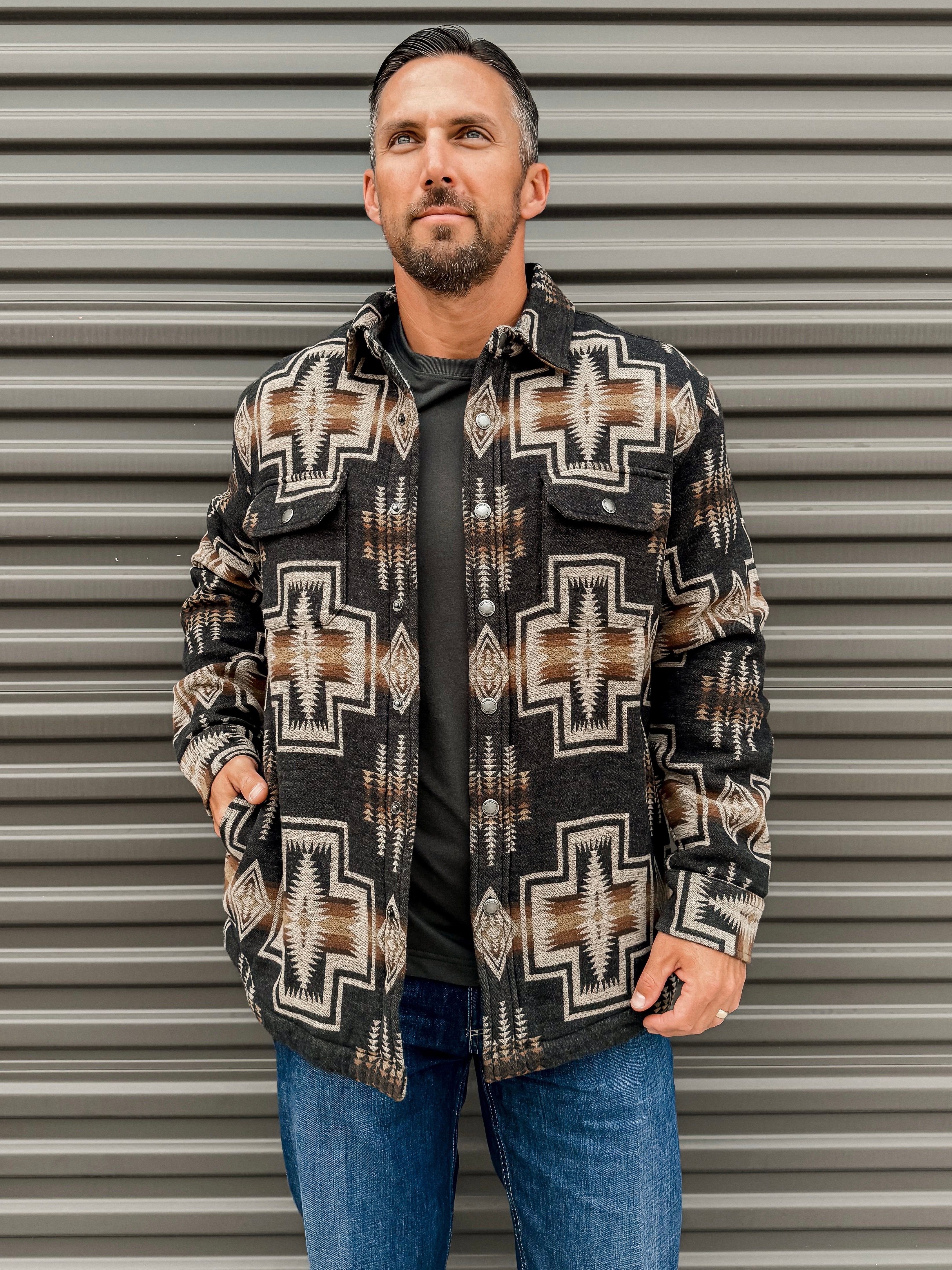 Bay City Shirt Jacket- Black & Gold