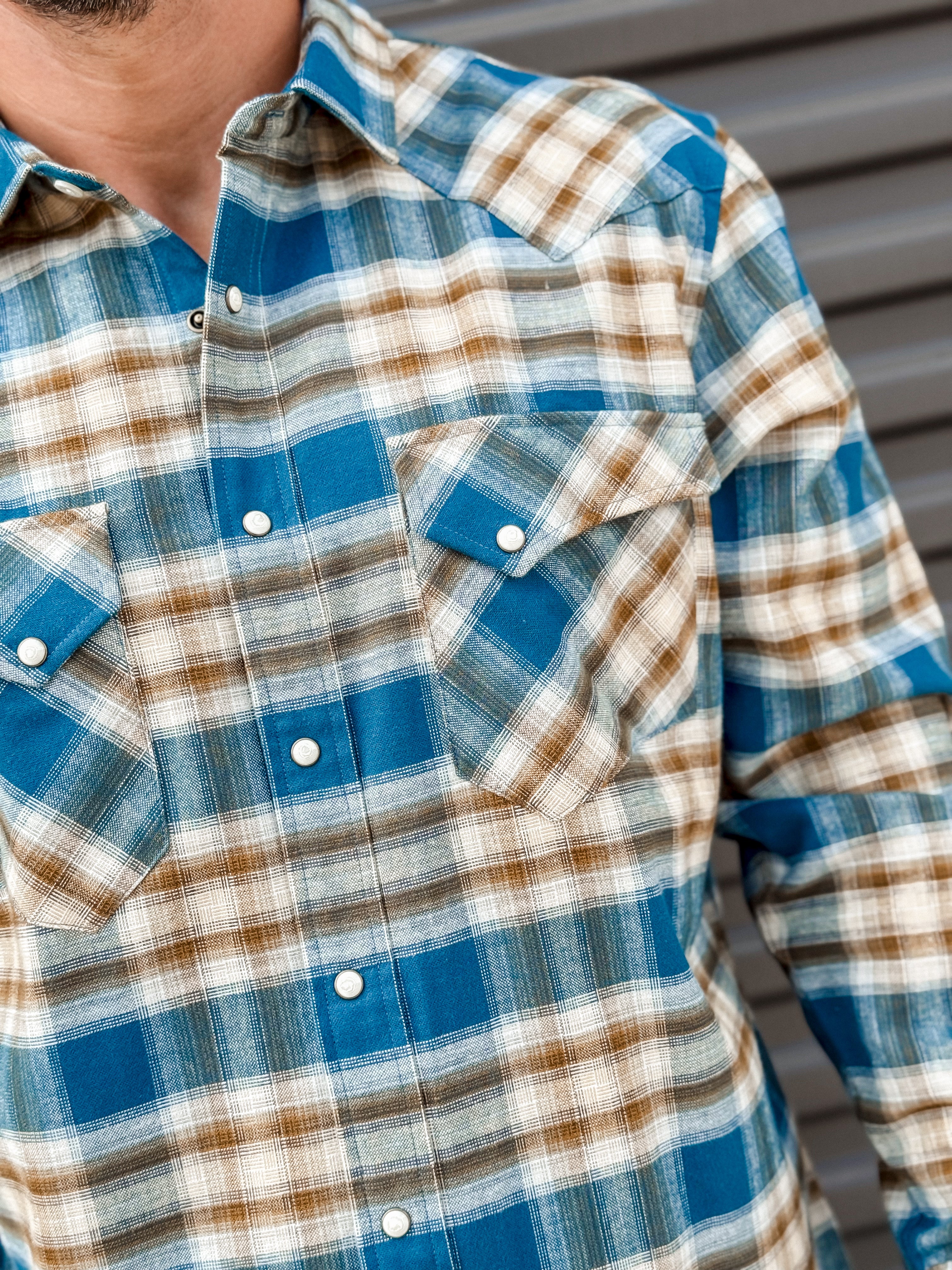 Wyatt Long Sleeve Shirt - Blue & Bronze Plaid