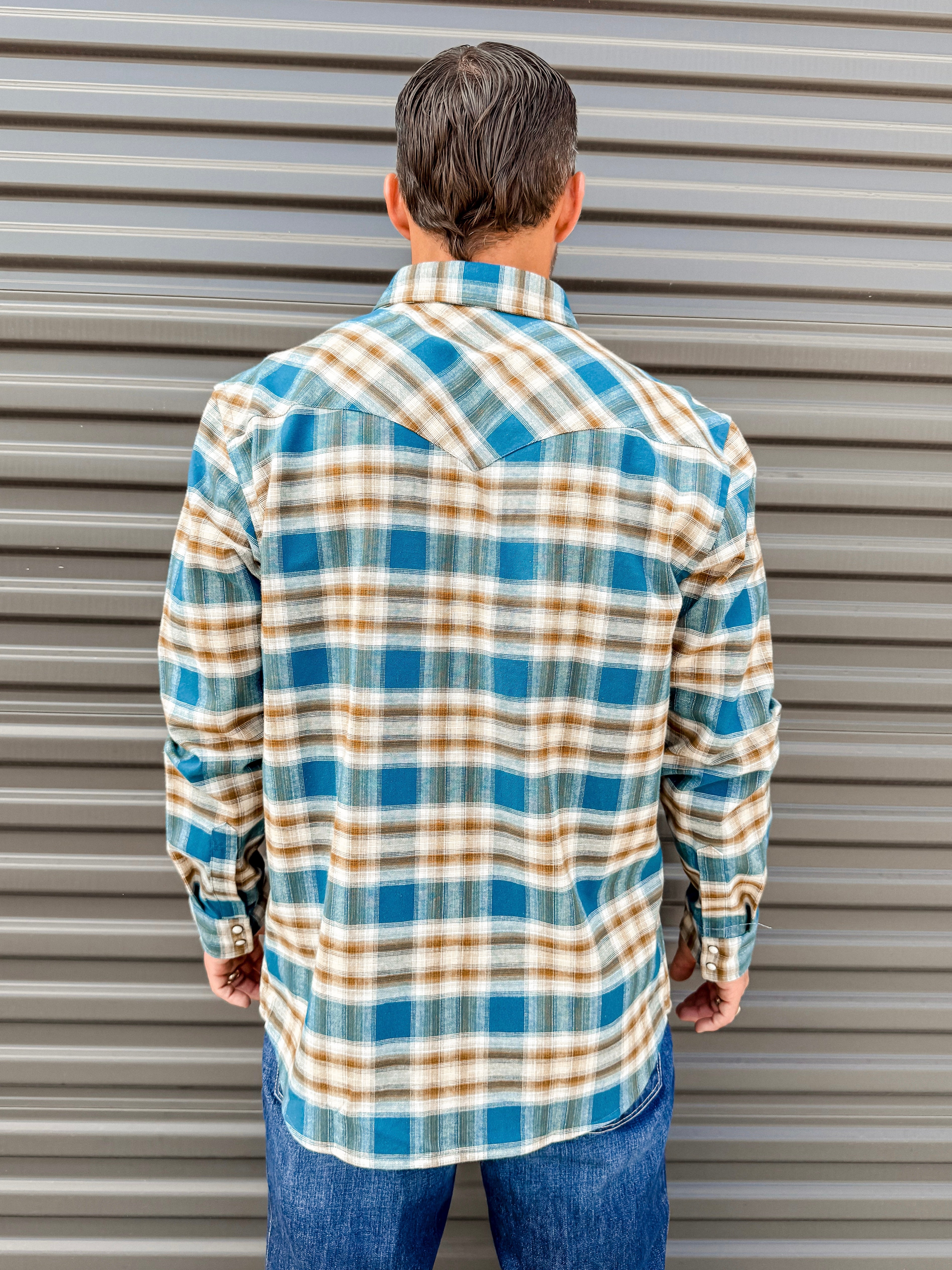 Wyatt Long Sleeve Shirt - Blue & Bronze Plaid