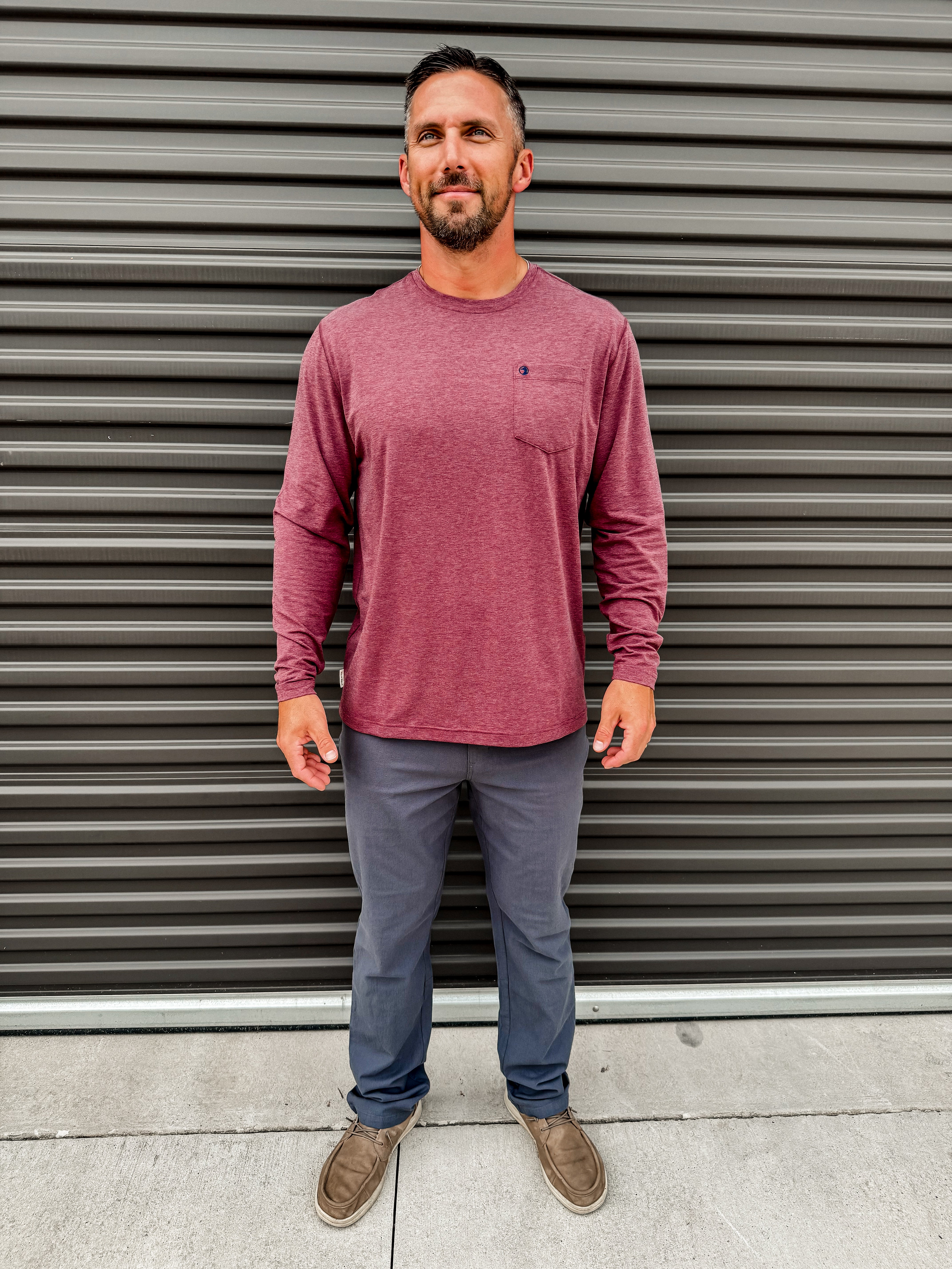 Long Sleeve Windward Performance T-Shirt - Tawny Port Heather