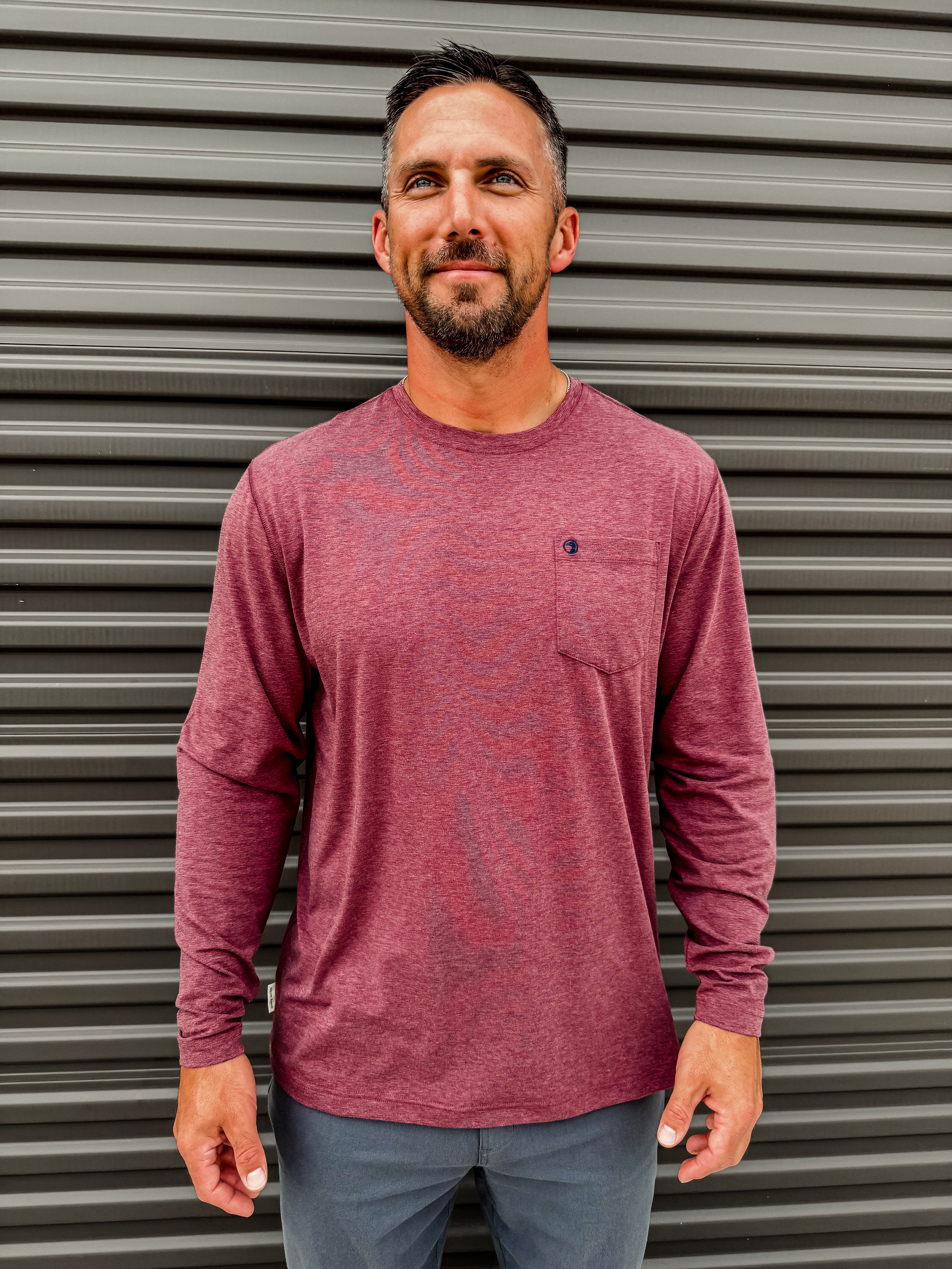 Long Sleeve Windward Performance T-Shirt - Tawny Port Heather