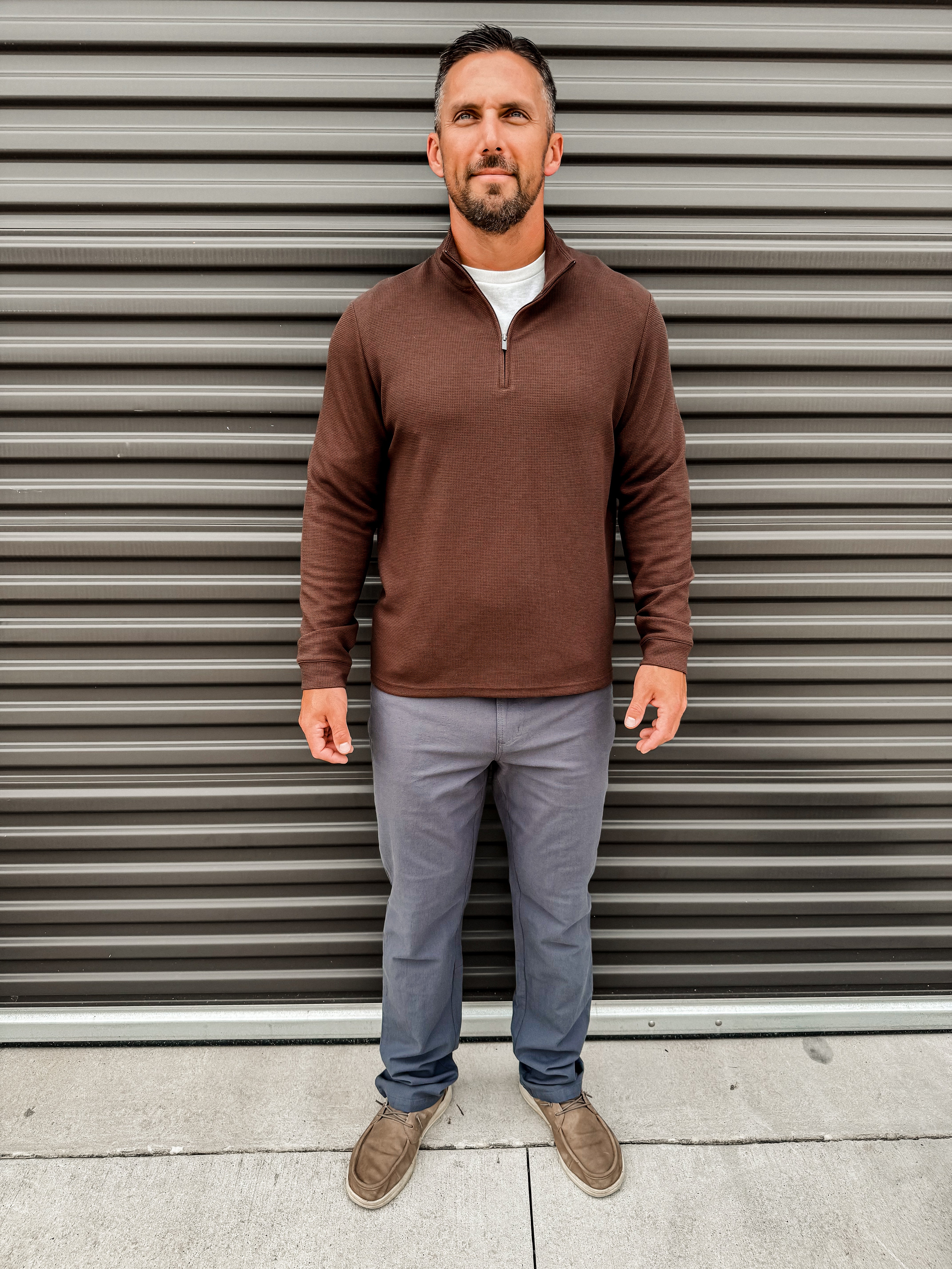 Men's Waffle Quarter Zip - Chestnut