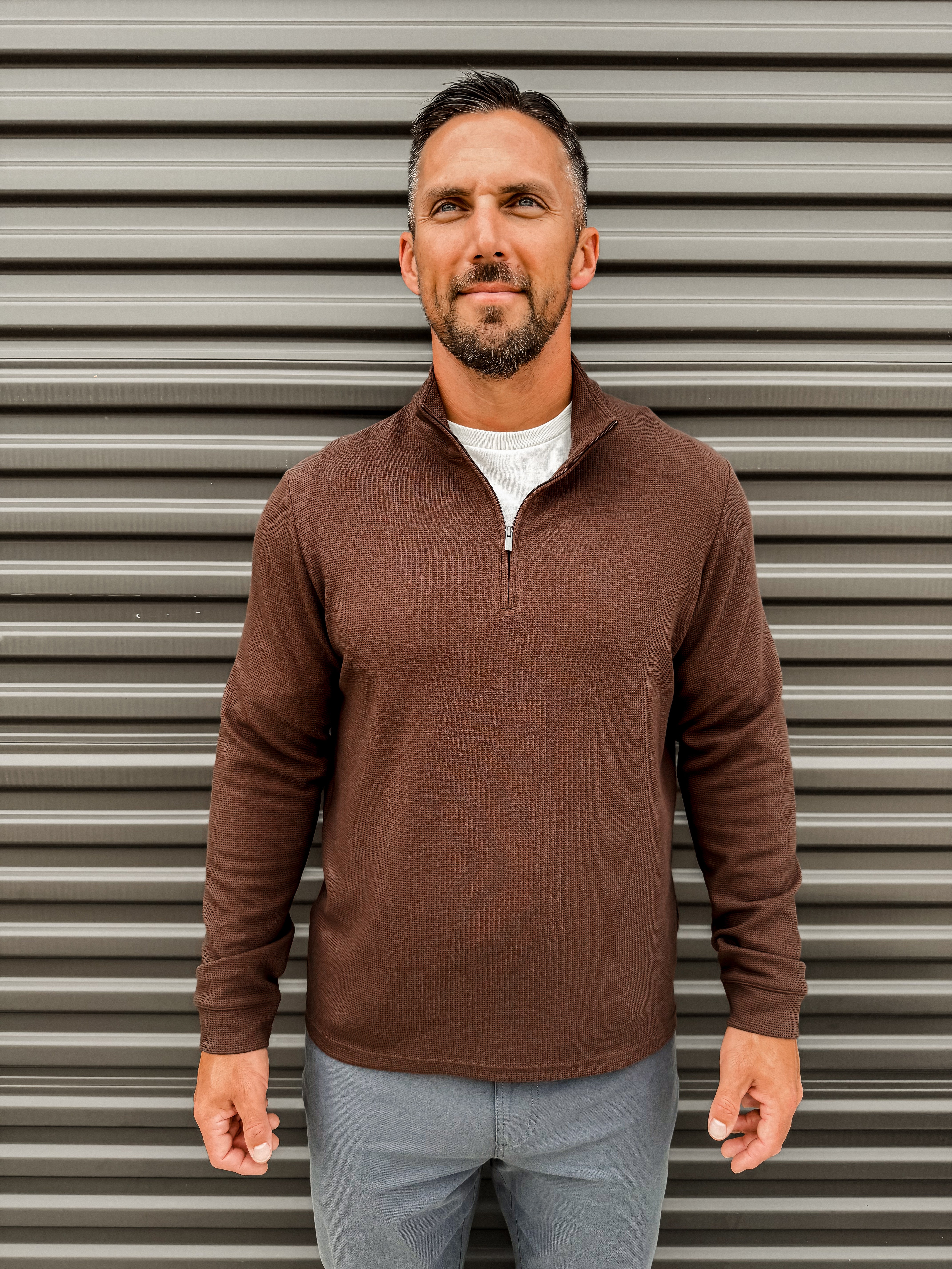 Men's Waffle Quarter Zip - Chestnut