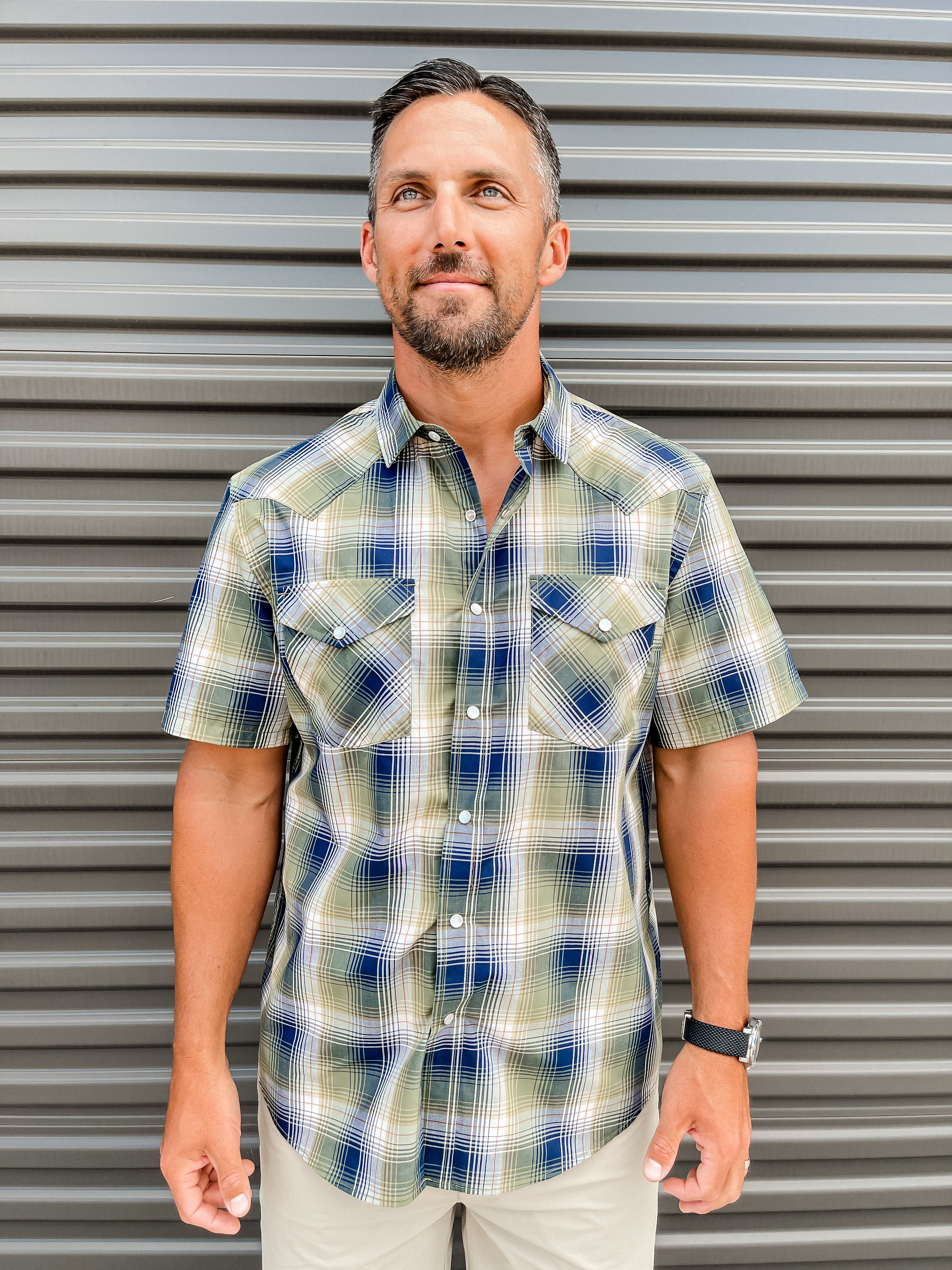 Frontier Shirt Short Sleeve - Green Navy Plaid