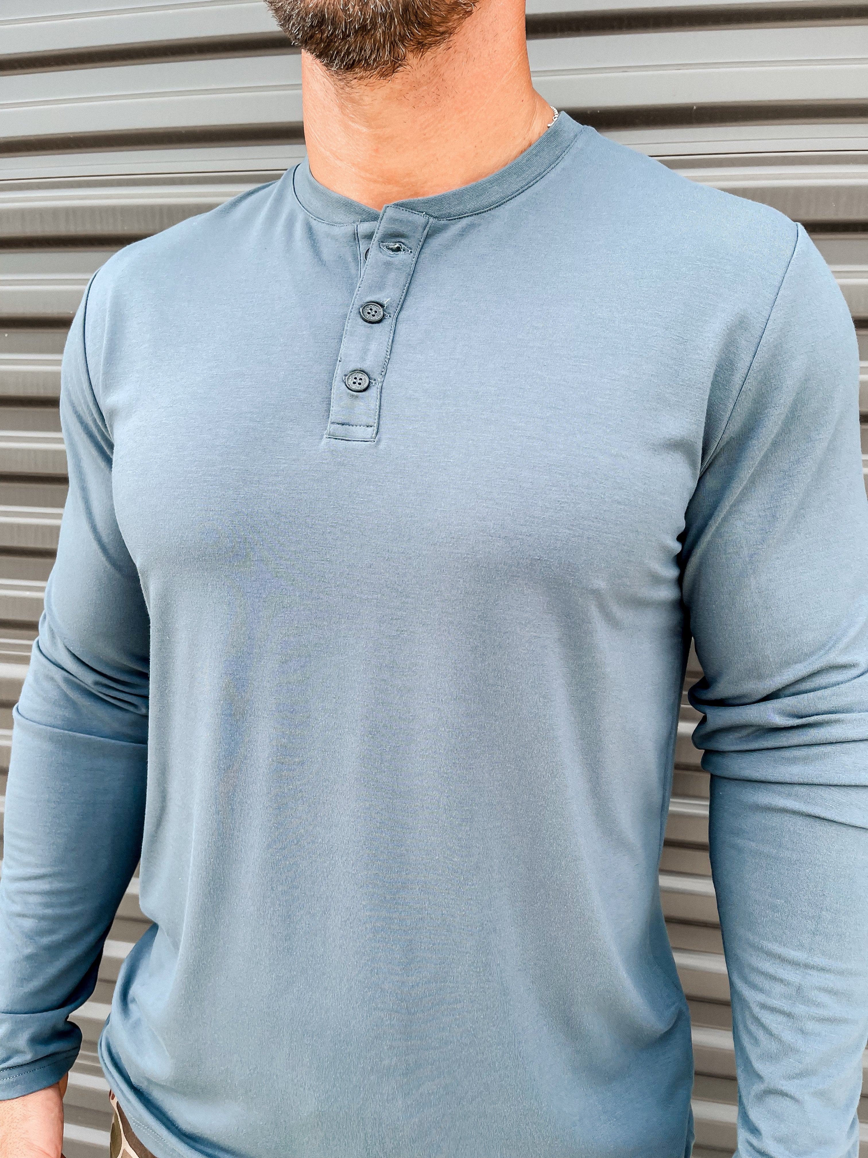 Men's Bamboo Flex Long Sleeve Henley - Midnight