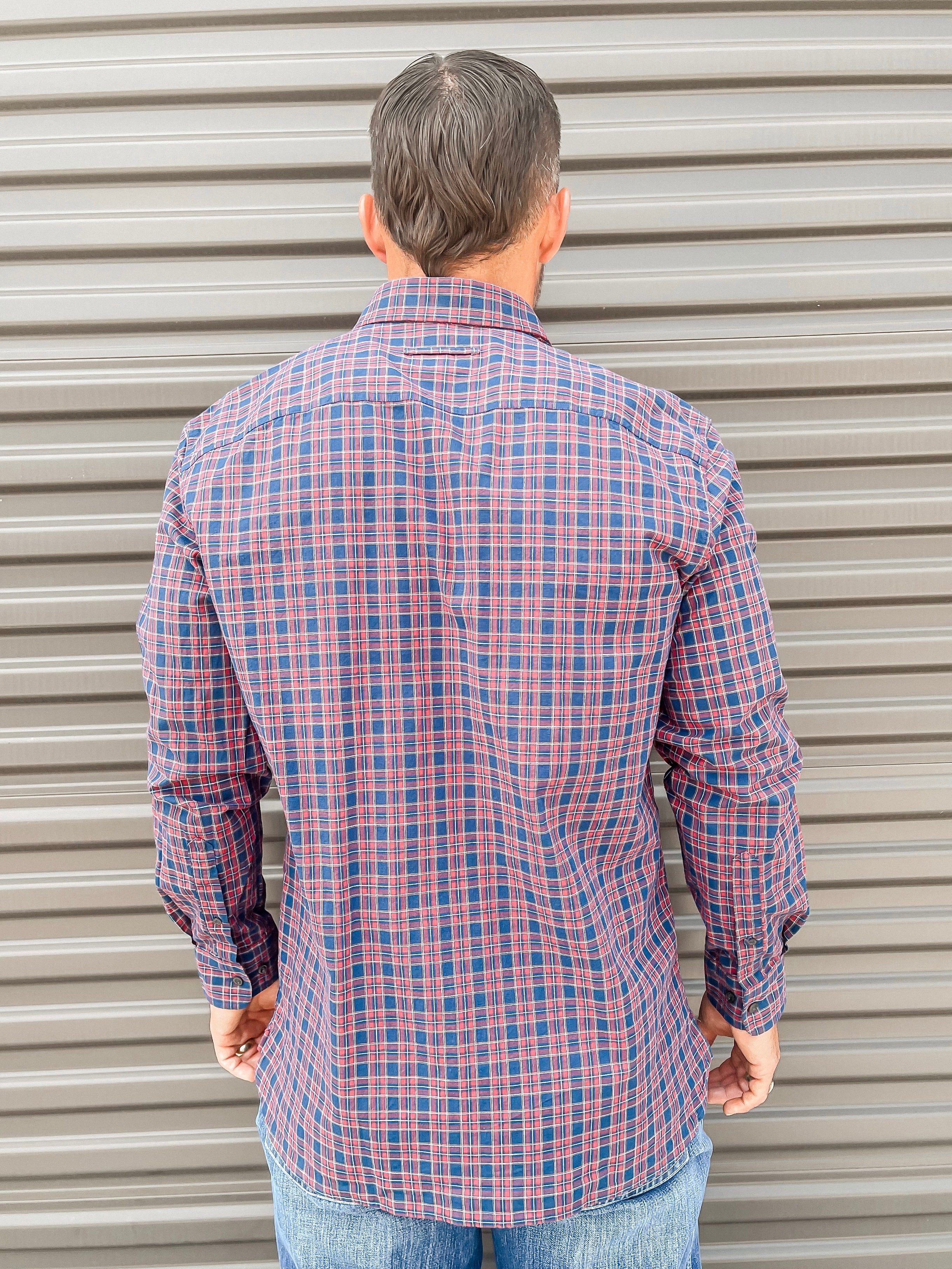 Long Sleeve Cotton Slub Akins Plaid Shirt - Mirror Lake Blue