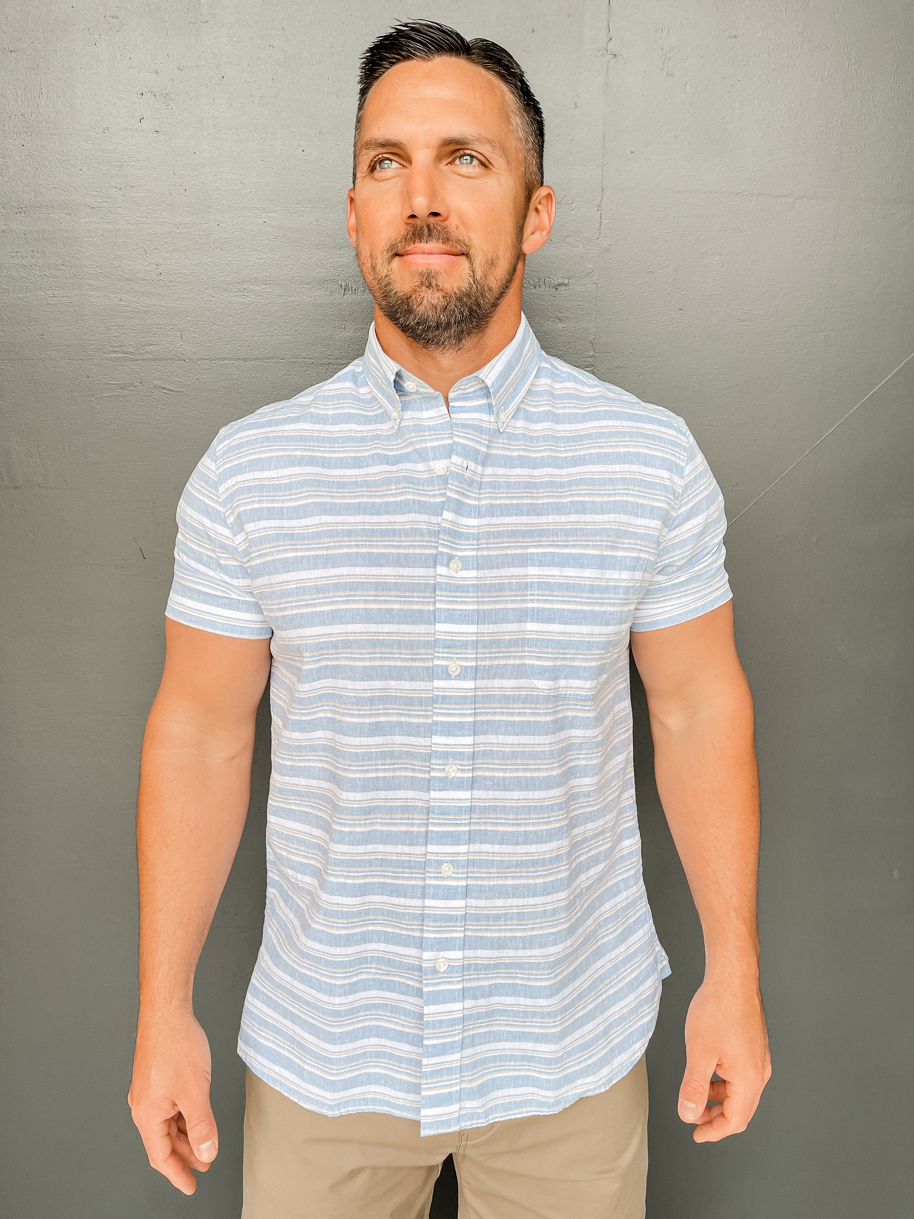 Oxford Woodruff Linen Stripe Shirt - Lure Blue