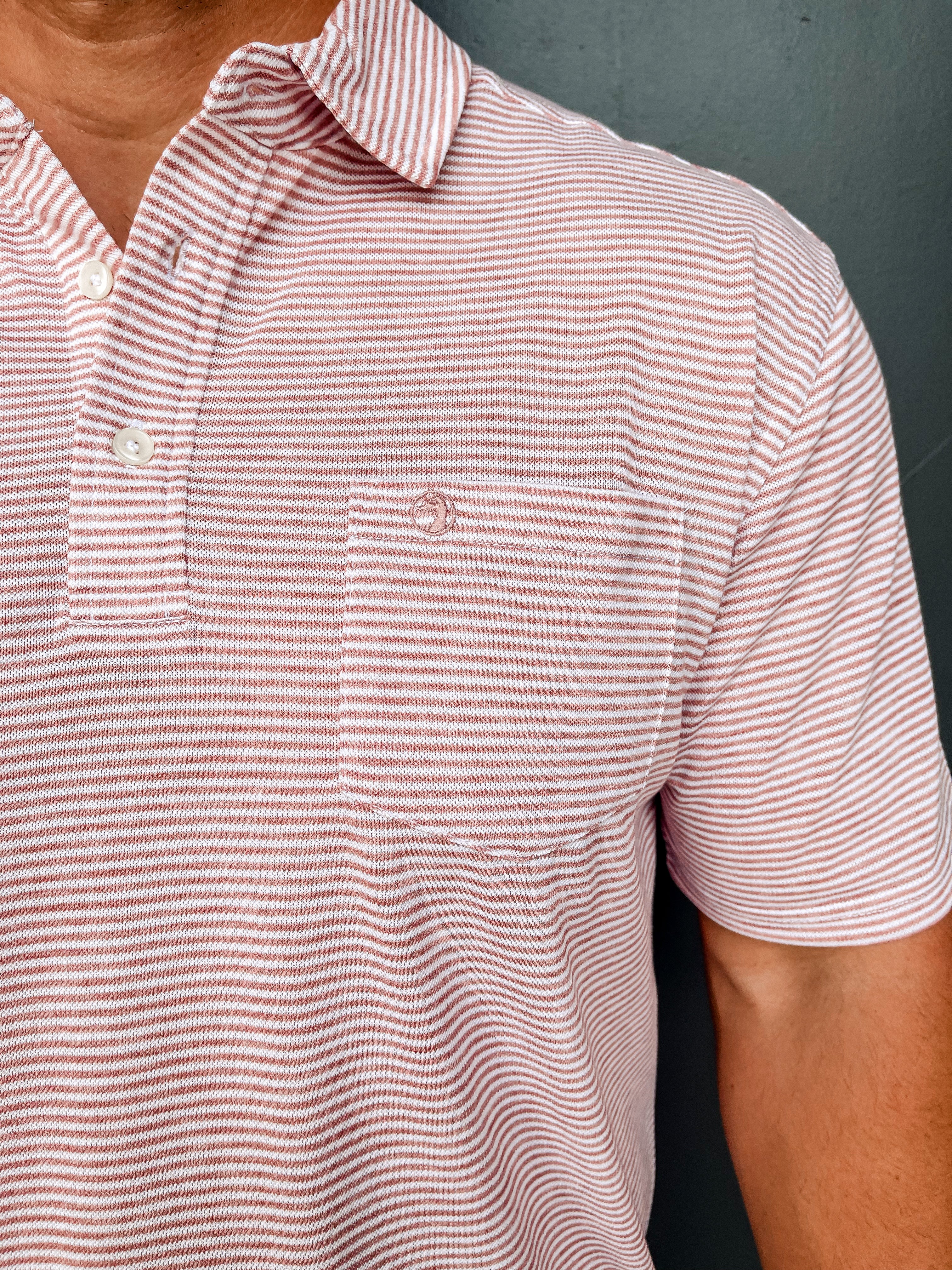 Summerford Stripe Performance Polo - Baked Red Heather