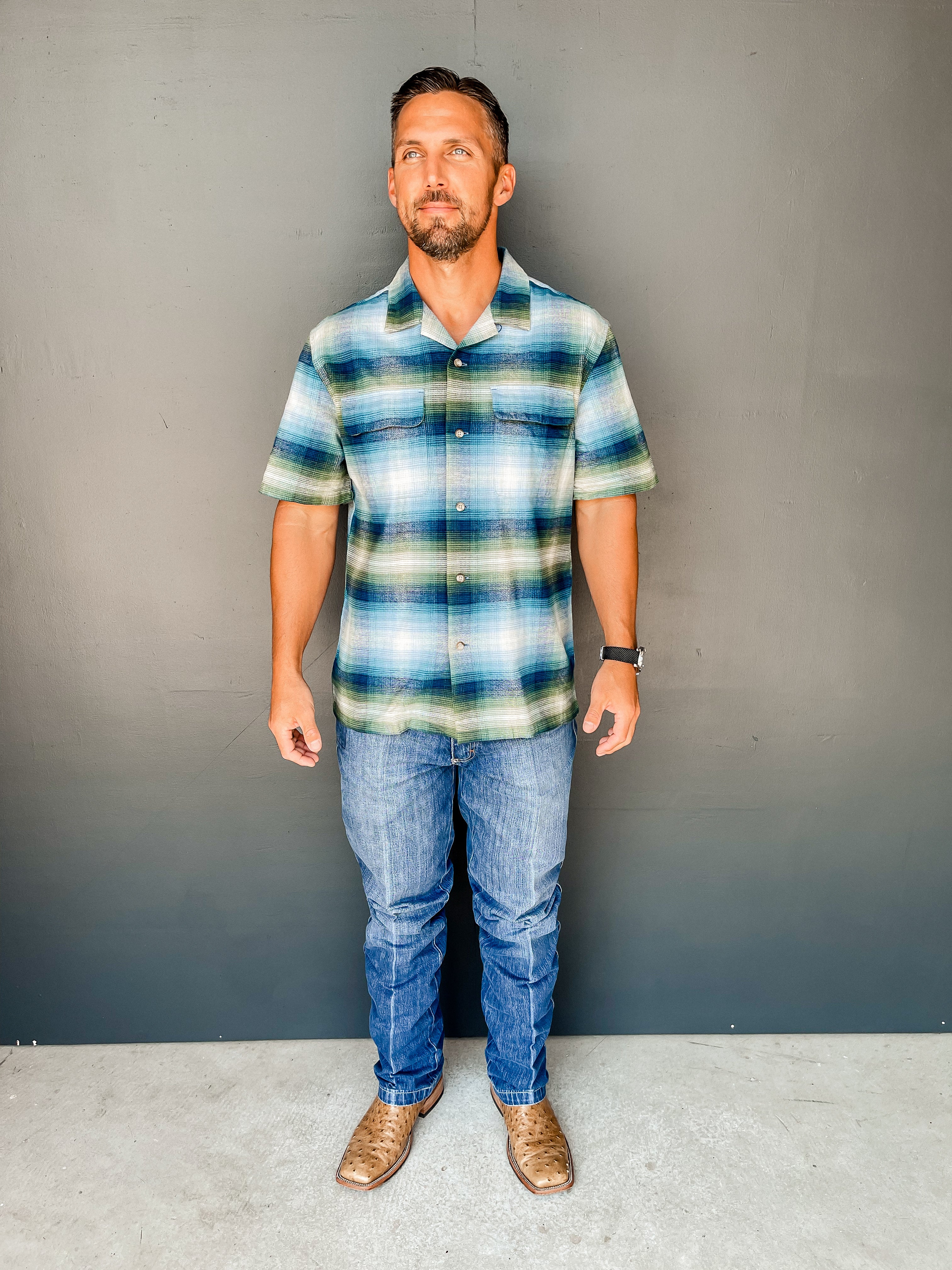 Baja Board Shirt Short Sleeve - Blue & Green Ombre