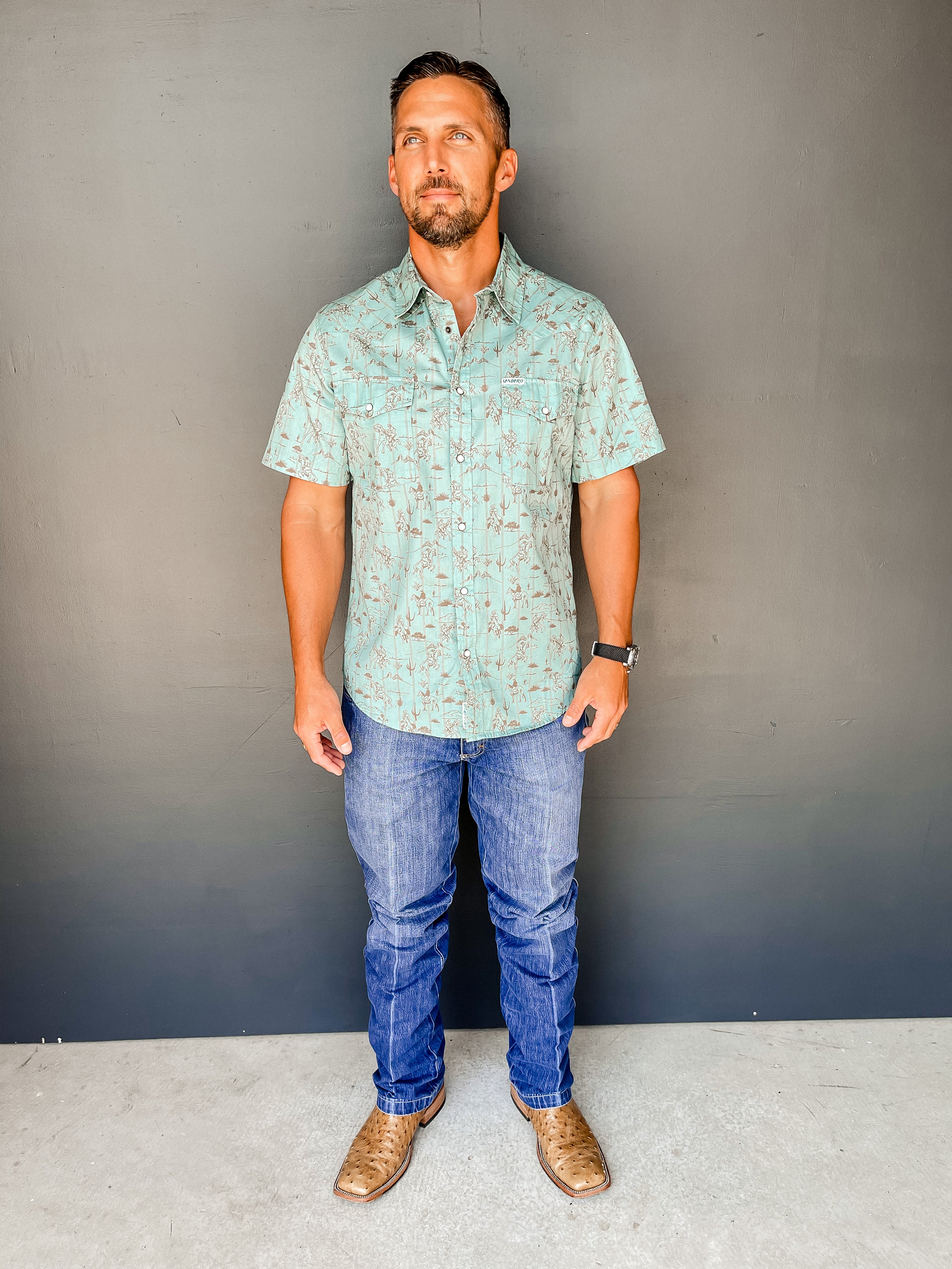 Serape Pearl Snap Short Sleeve - Azulado - Desert Rodeo Print