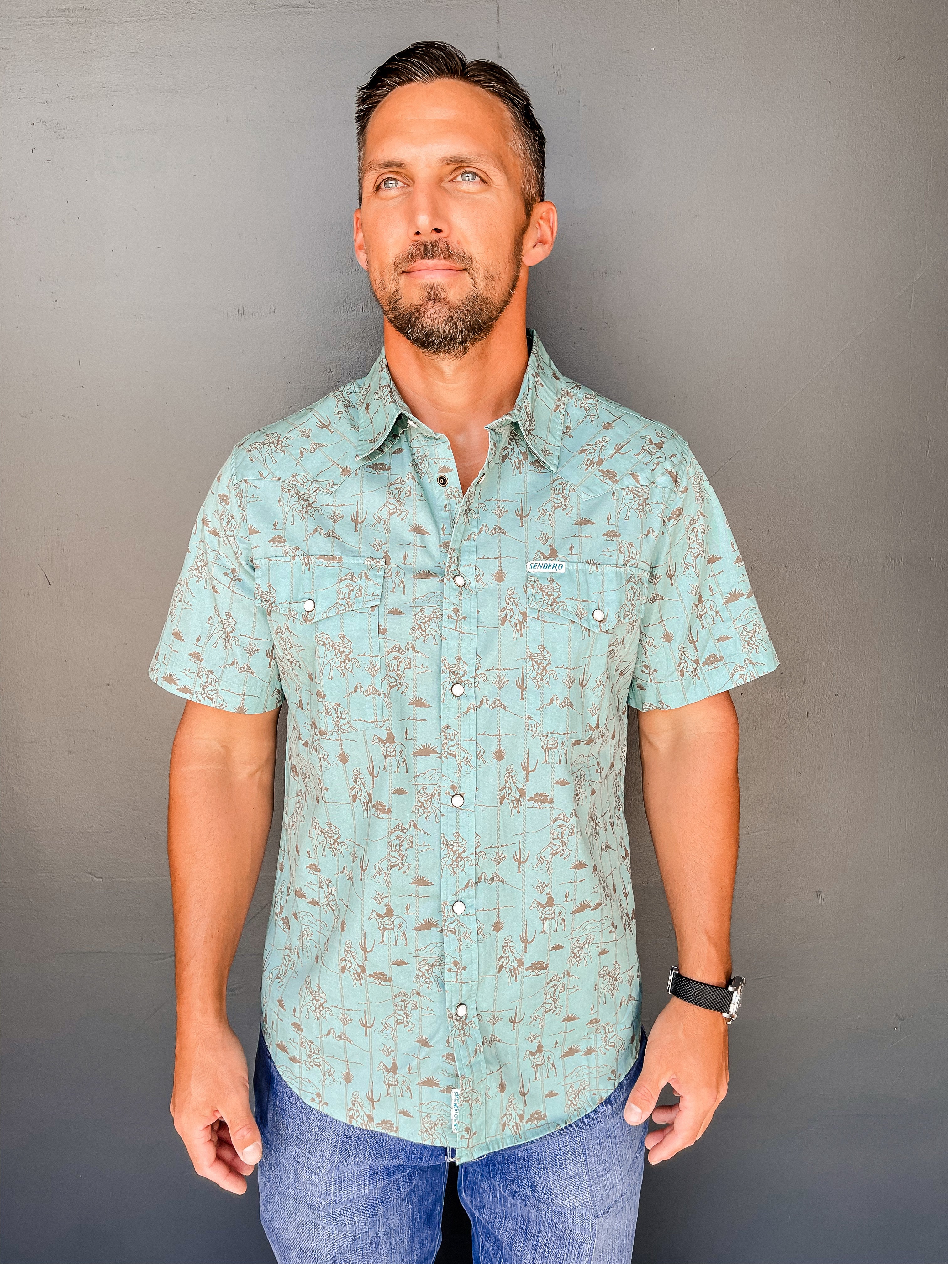 Serape Pearl Snap Short Sleeve - Azulado - Desert Rodeo Print