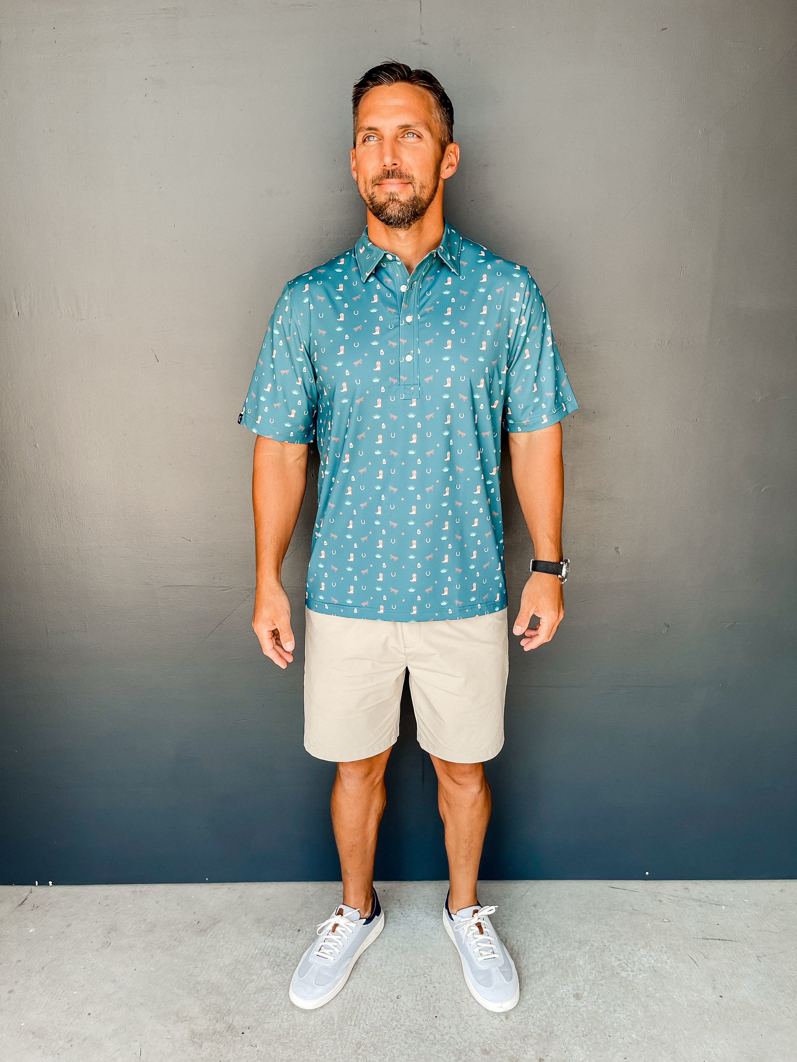 Performance Sport Range Polo -  Wild West Print Teal