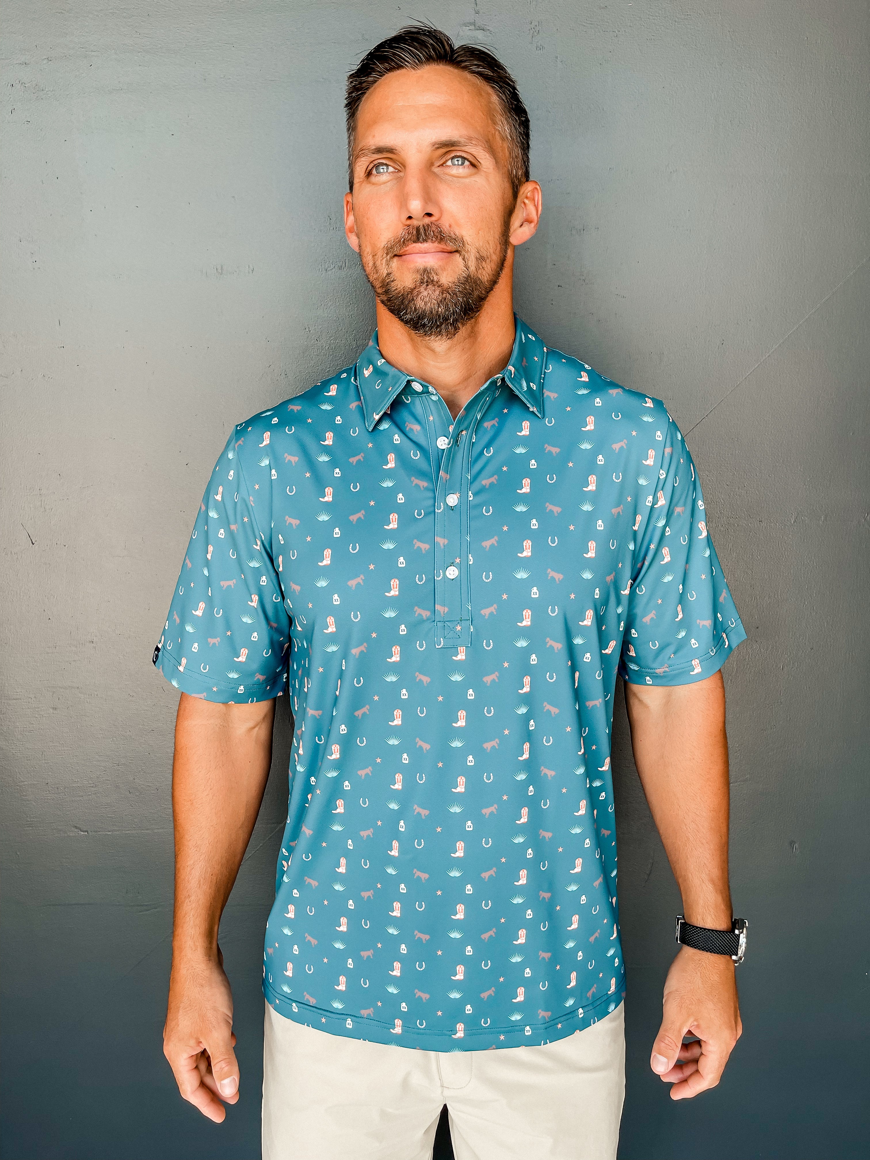 Performance Sport Range Polo -  Wild West Print Teal