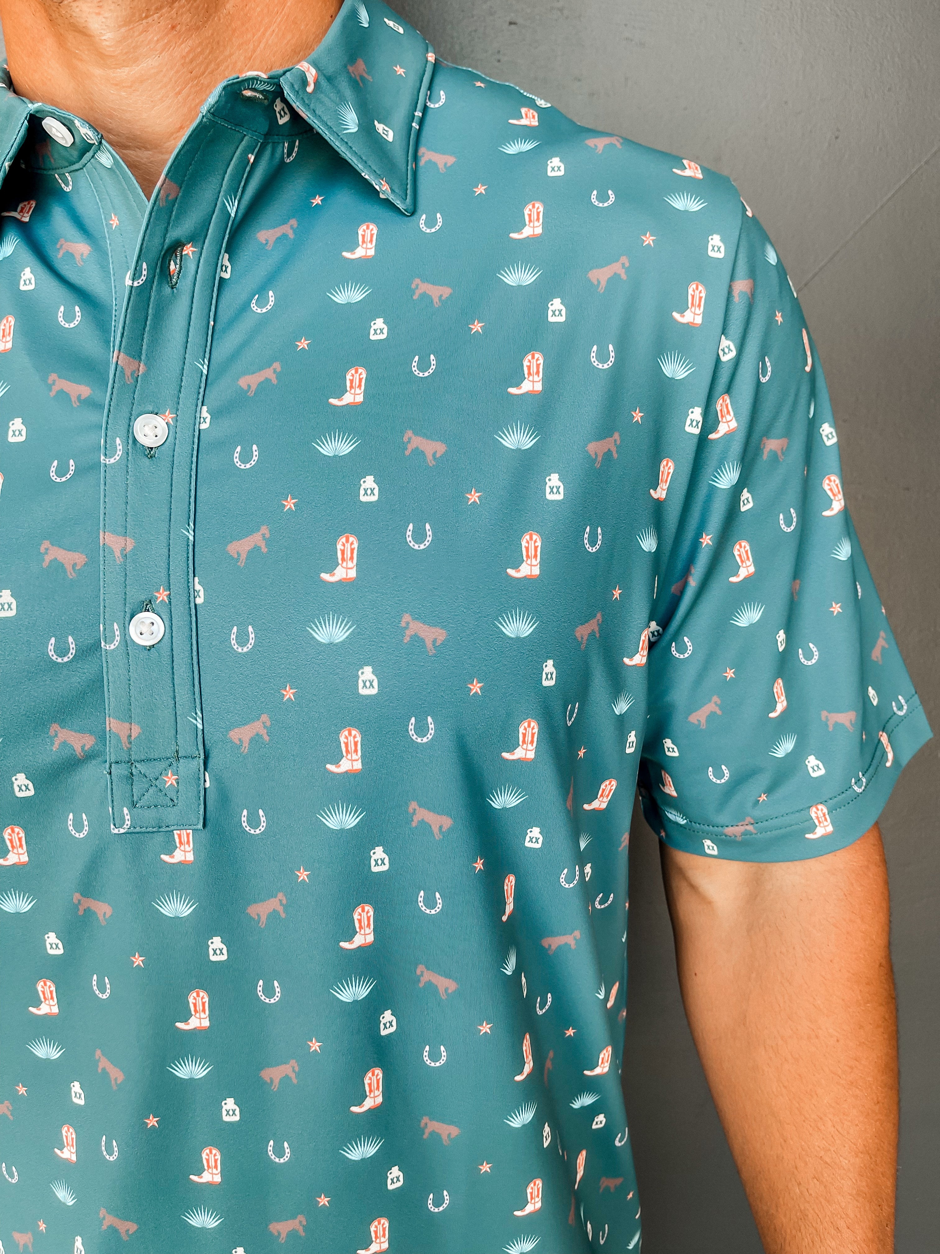 Performance Sport Range Polo -  Wild West Print Teal