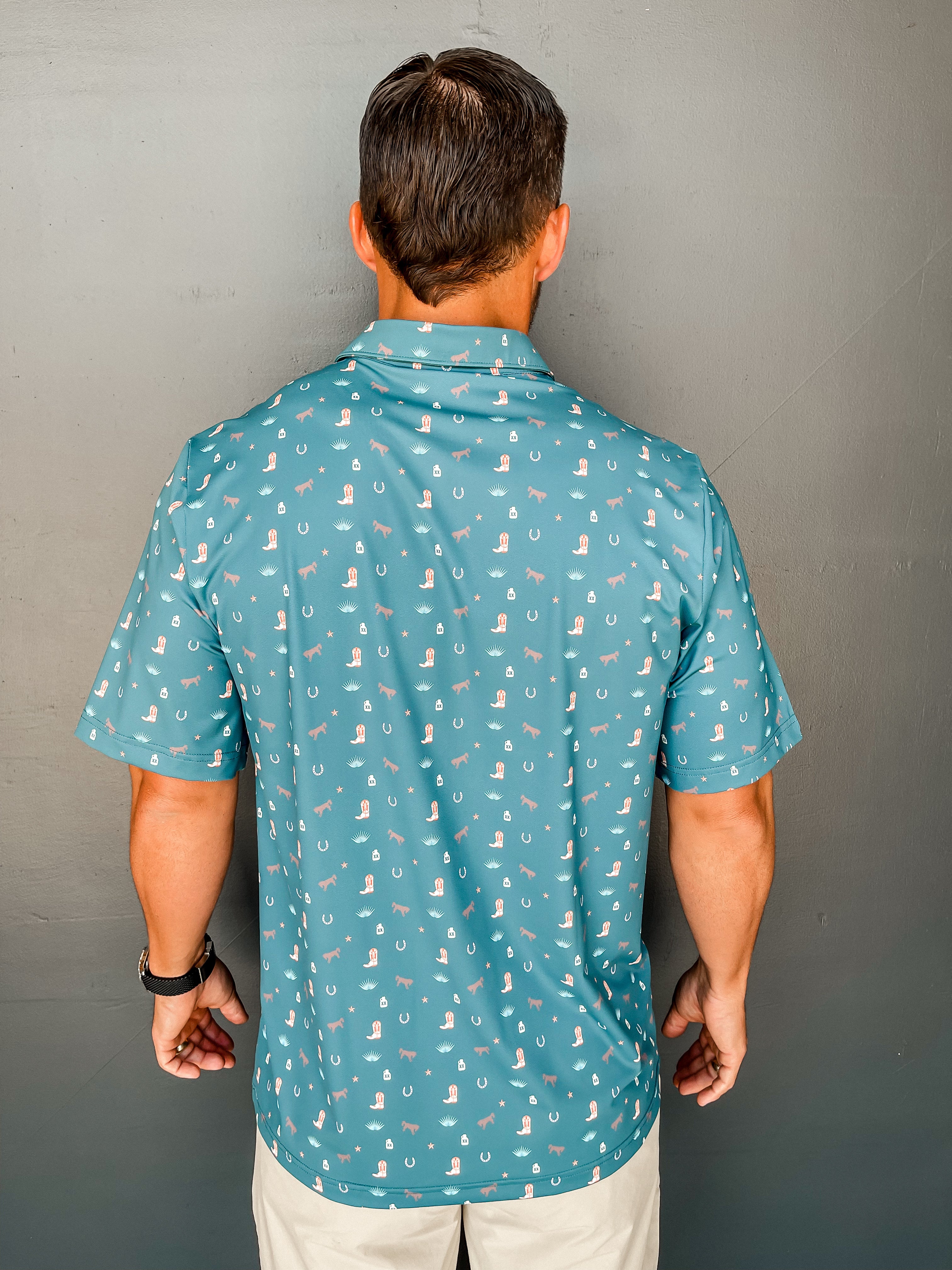 Performance Sport Range Polo -  Wild West Print Teal