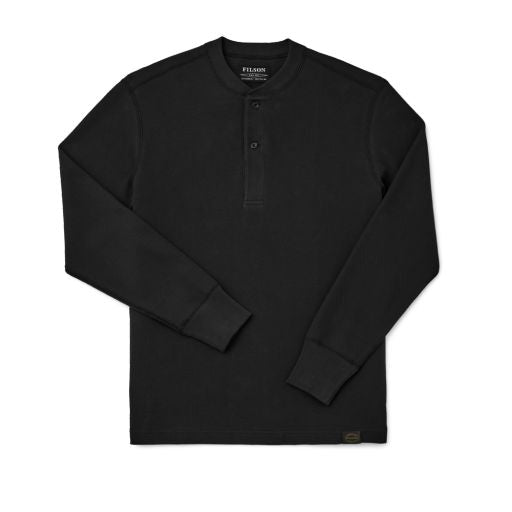 Waffle Knit Henley - Faded Black